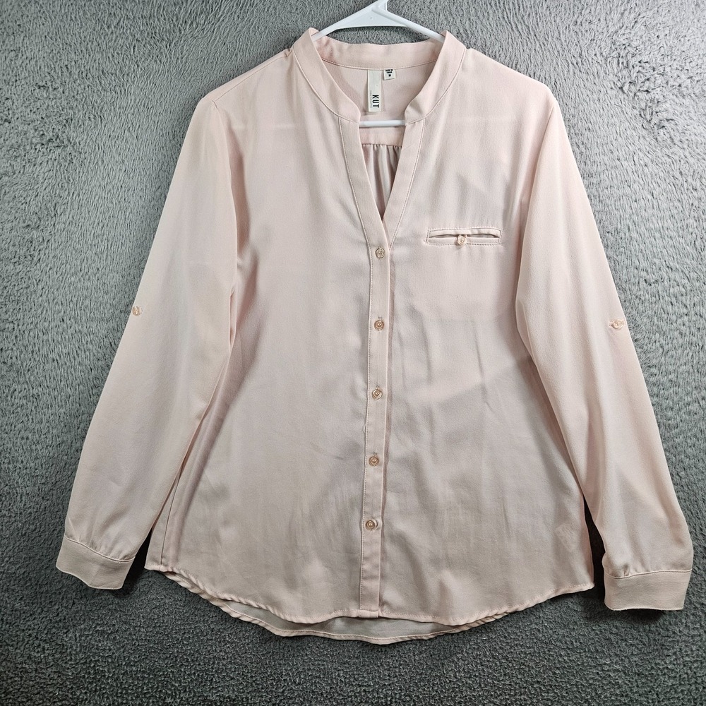 KUT Top Shirt Women Medium Split Neck Button Up Long Sleeve Light Peach